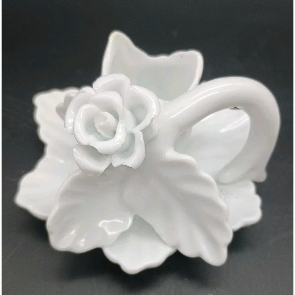 Trio Of White Rose Candle holders Handle Capodimonte Taper Delicate Damaged